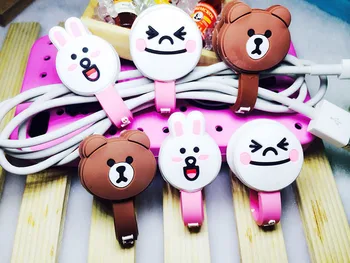 

30pcs/lot Korean Brown Bear Silcone Cable Organizer Bobbin Winder Protector Wire Cord Management Marker Holder