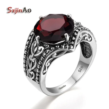 

Szjinao Vintage Indian Solitaire Garnet Rings For Women Soild 925 Sterling Silver Handmade Antique Bohemia Jewelry Art Deco