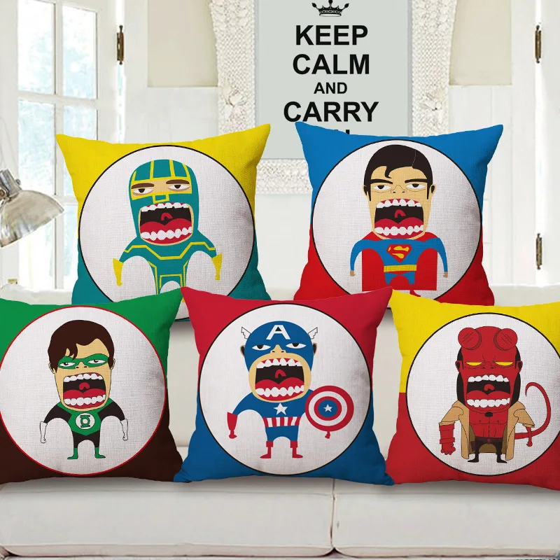 Cartoon version of the fighting Captain America Superman cushion pillow