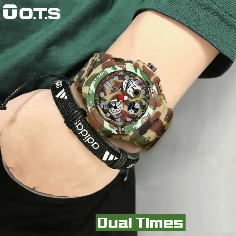 

OTS New Arrival Men Sports Watches LED Digital-Watch Fashion Outdoor Waterproof Climbing Rubber Army Military Watch Reloj Hombre