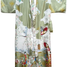 Зеленый китайский традиционный Шелковый Искусственный шелк женский халат кимоно халат пижамы RB0036