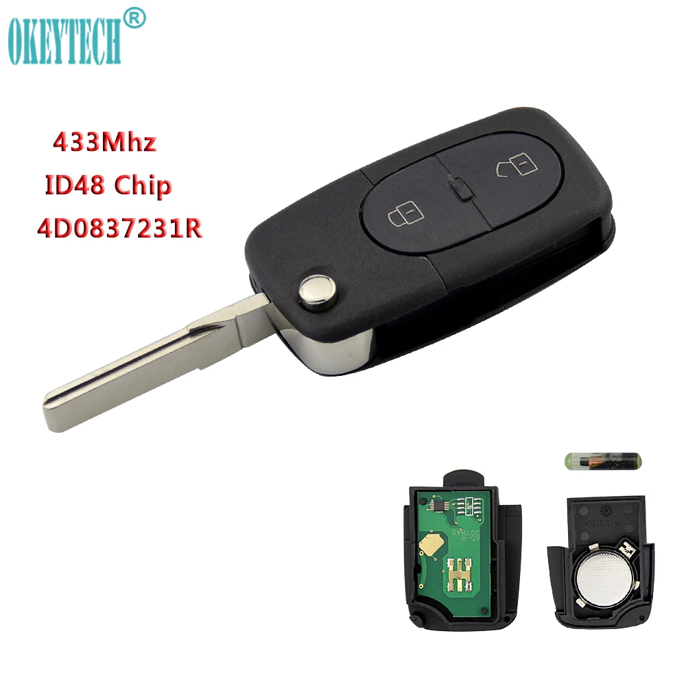 

OkeyTech 2 Button Flip Folding Remote Car Key 433Mhz ID48 Chip 4D0837231R for Audi A2 A3 A4 A6 A8 TT Old Models Free Shipping