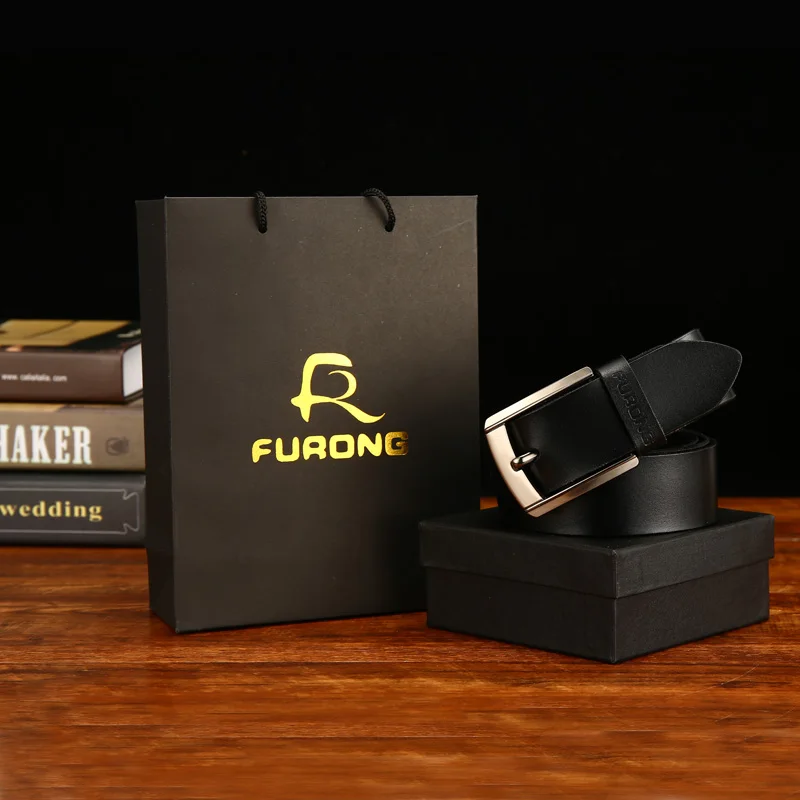 

FURONG Cow Leather Male Belts Quality Pin Buckle with Case Designer Belts for Male Black Color Wide Real Male Cowhide Belt
