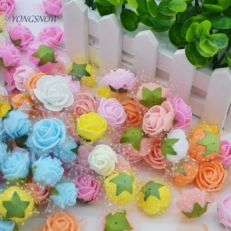 50pcs/lot Mini Cute Artificial Rose Flowers Head Handmade DIY Wedding Home Decoration Multi-use Lace PE Foam Rose Party Supplies