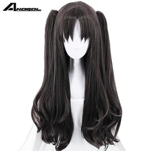 Anogol аниме Fate/Grand Order Tohsaka Rin двойной зажим конский хвост Черный Длинные волны синтетический косплей парик для Хэллоуина вечерние+ cap
