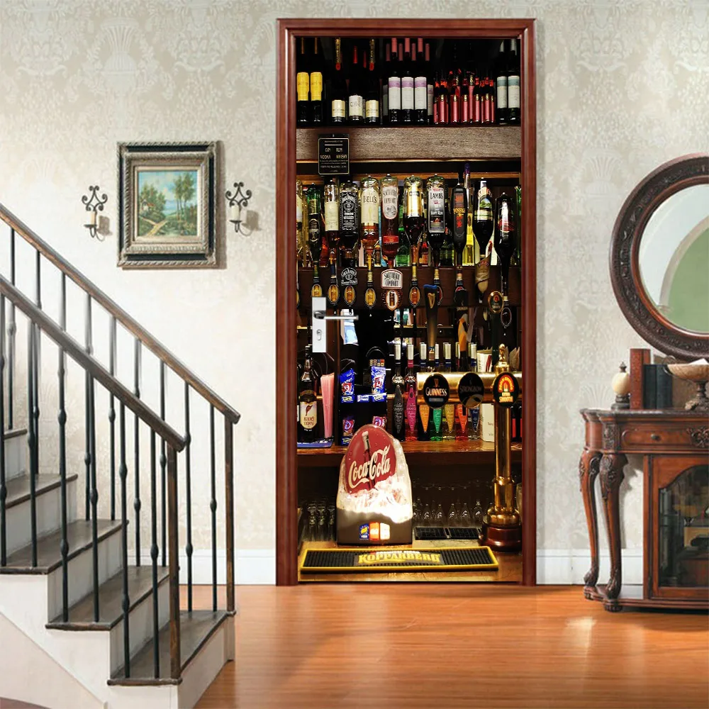 DIY 3D дверная наклейка красное вино настенная художественная обои плакат ПВХ самоклеющиеся водонепроницаемые съемные наклейки для домашнего декора