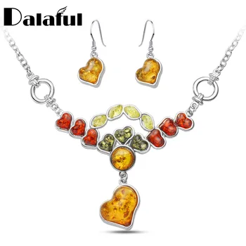 

Multicolor Heart Baltic simulated Synthetic Honey Pendant Necklaces Dangle Earring Trendy Wedding Jewelry Sets L41301D