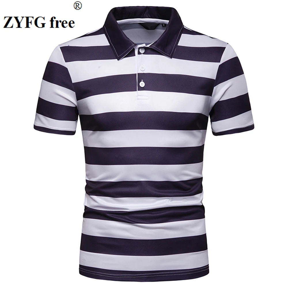 

Youth tide men's short-sleeved POLO shirts cotton polyester blend striped casual POLO shirt contrast color tops POLO shirt 2019