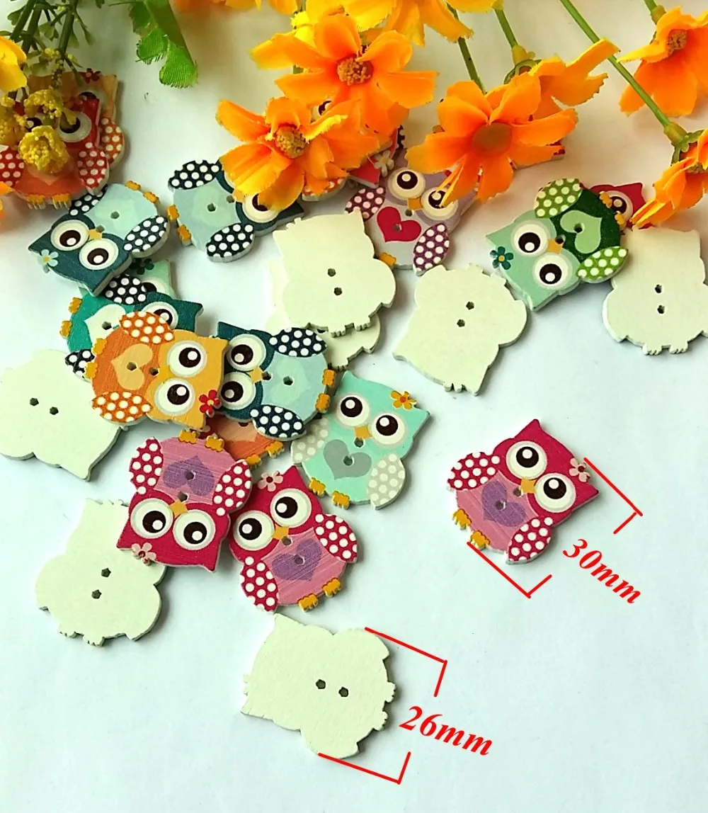 Floral Love Heart Wooden buttons Sewing 2 Holes Scrapbook Crafts 26mm