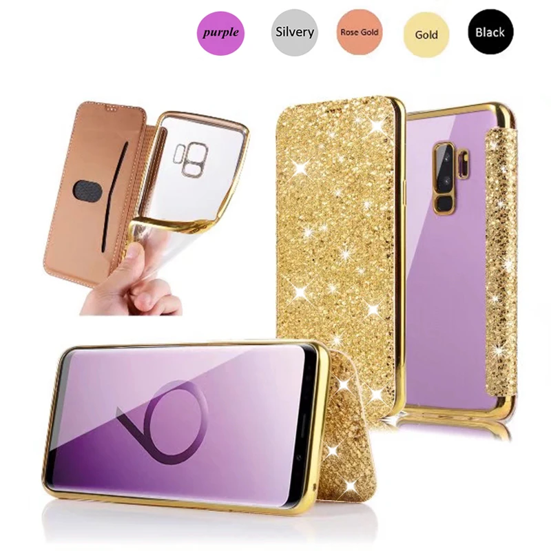 

Funda s9plus Luxury Bling Glitter Flip TPU Leather Wallet Case For Samsung Galaxy S9 S8 Plus S7 edge Note 8 Phone Bag Cover Case