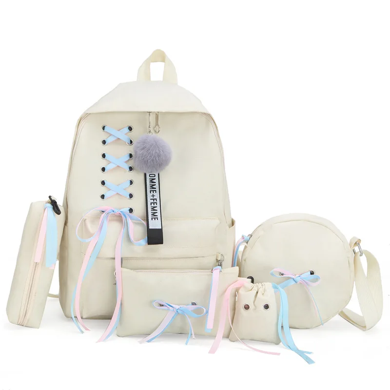 Школьная сумка для девочек-подростков, Одноцветный рюкзак, школьная сумка для колледжа, Женская Студенческая сумка, черный кружевной рюкзак пачки с бантом