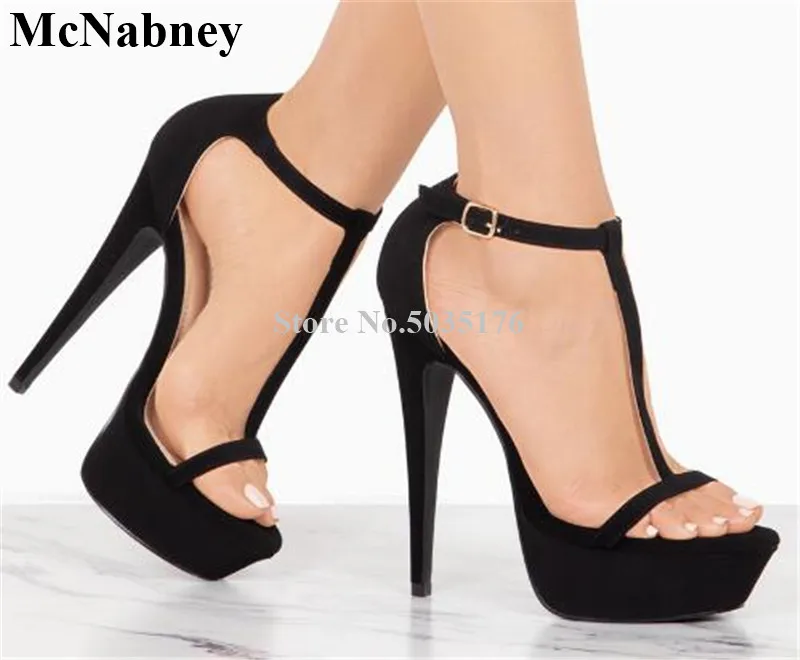 

Summer Solid New T-tied Ankle Strap Buckle Platform Ladies Shoes Peep Toe Women Sandals Stiletto Heel Cover Heel Women Shoes