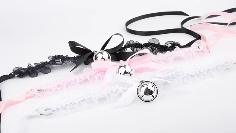 Cute Harajuku Girl Handmade Lace Up Bell Choker Silver Gold Coloured Bell Hanging Jingle Collar Kawaii Lolita Bow Ribbon Choker 10