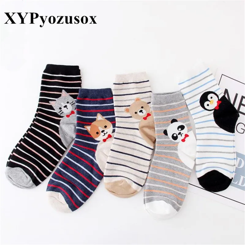 Autumn Winter Women's Socks Cotton Cartoon Animal Series Cute Harajuku Panda Cat Socks For Female Meias Funny Christmas Socks