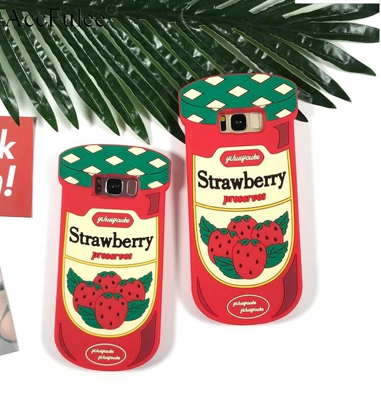 

Cute 3D Strawberry Jam Bottle Silicone Case For Samsung Galaxy S6 S7 Edge S8 S9 Plus Note 8 9 Soft Mobile Shell