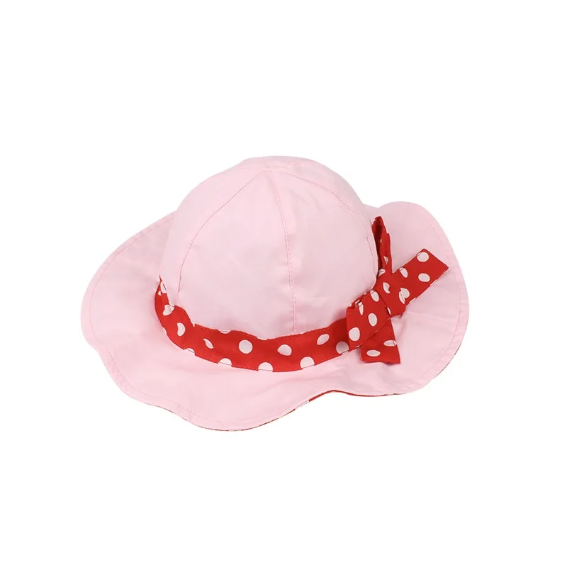 Bow Dots Girls Hat Wide Brim Kids Panama Summer Sun Cap For Girls Beach Hat Pink White Beautiful Kids Hat Baby Girls Clothing (1)