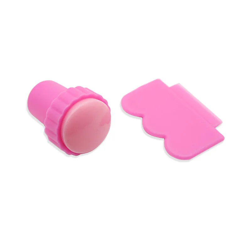 

Nail Art Stamper Scraper Set DIY Nail Gel Polish Manicure Tools Pink Mini Soft Silicone Stamping Stamper Kits