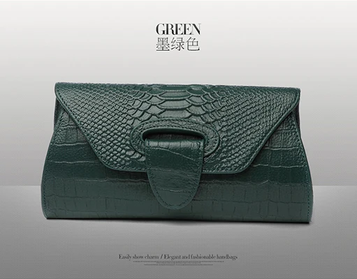 Женская сумка из натуральной кожи, модный клатч с крокодиловым узором, сумка на плечо, темпераментный клатч, женская сумка для банкета - Цвет: dark green