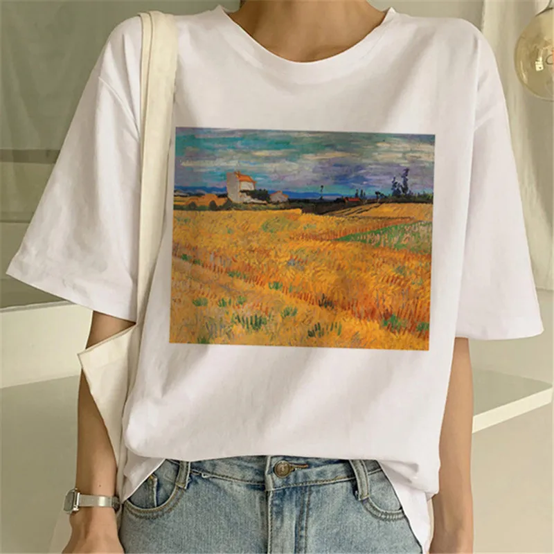 Van Gogh Oil Art Футболка с принтом женский топ Женская Повседневная новая уличная Футболка Harajuku graphic tee Shirt - Цвет: 0818