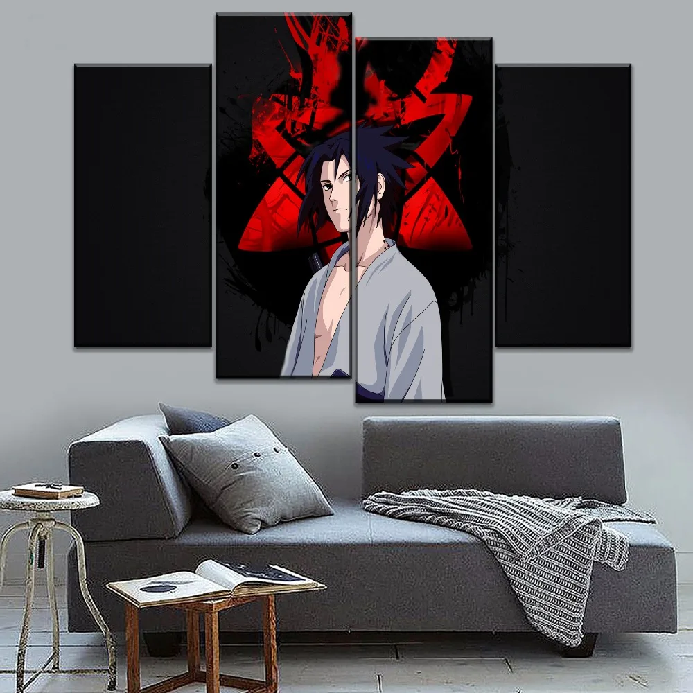 Us 356 48 Offmodern Artworks 4 Panel Anime Naruto Sasuke Uchiha Sharingan Modular Poster Home Decorative Wall Art Picture Canvas Print Type In