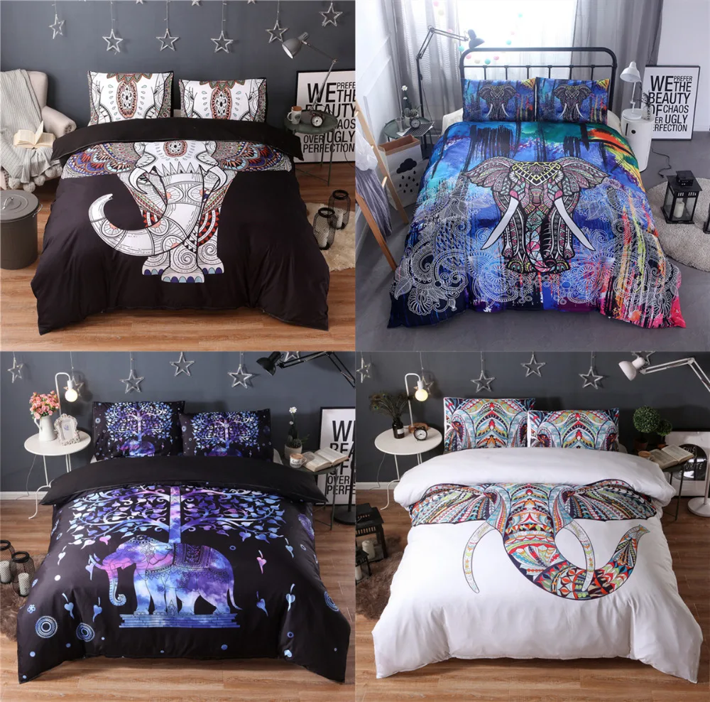 

Elephant print Bedding Set Boho Mandala Golden Design Ethnic Indian God Duvet Cover Indian Symbol Bed Set