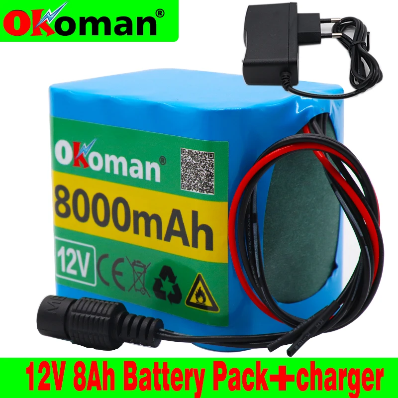 

Okoman large capacity battery pack 12V 8000mAh 18650 lithium ion rechargeable battery 8Ah DC12.6V and charger