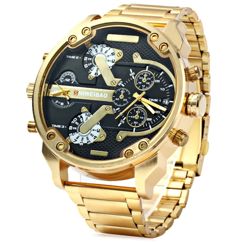 Cagarny Dual Display Luxury Watch Men Sport Quartz Clock Fashion Mens Watches Gold Steel Watch Relogio Masculino Dropshipping Ca