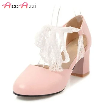 

ZALAVOR Size 31-43 Women High Heel Sandals Lace Up Round Toe Thick Heel Ladies Sandals Sweety Elegant For Party Footwear