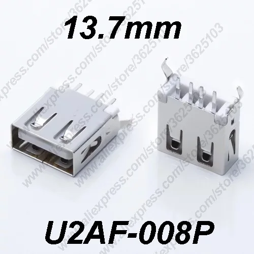10 шт. U2AF-008/U2AF-008P USB 2 0 разъем H = 13 7 мм согнутые ножки для зарядки Женский Разъем