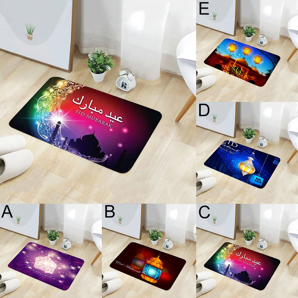 

ISHOWTIENDA Ramadan Festival Doormat Comfortable Square Flannel Rug bath Carpet Kitchen Non-slip Foot Mat 40x60CM