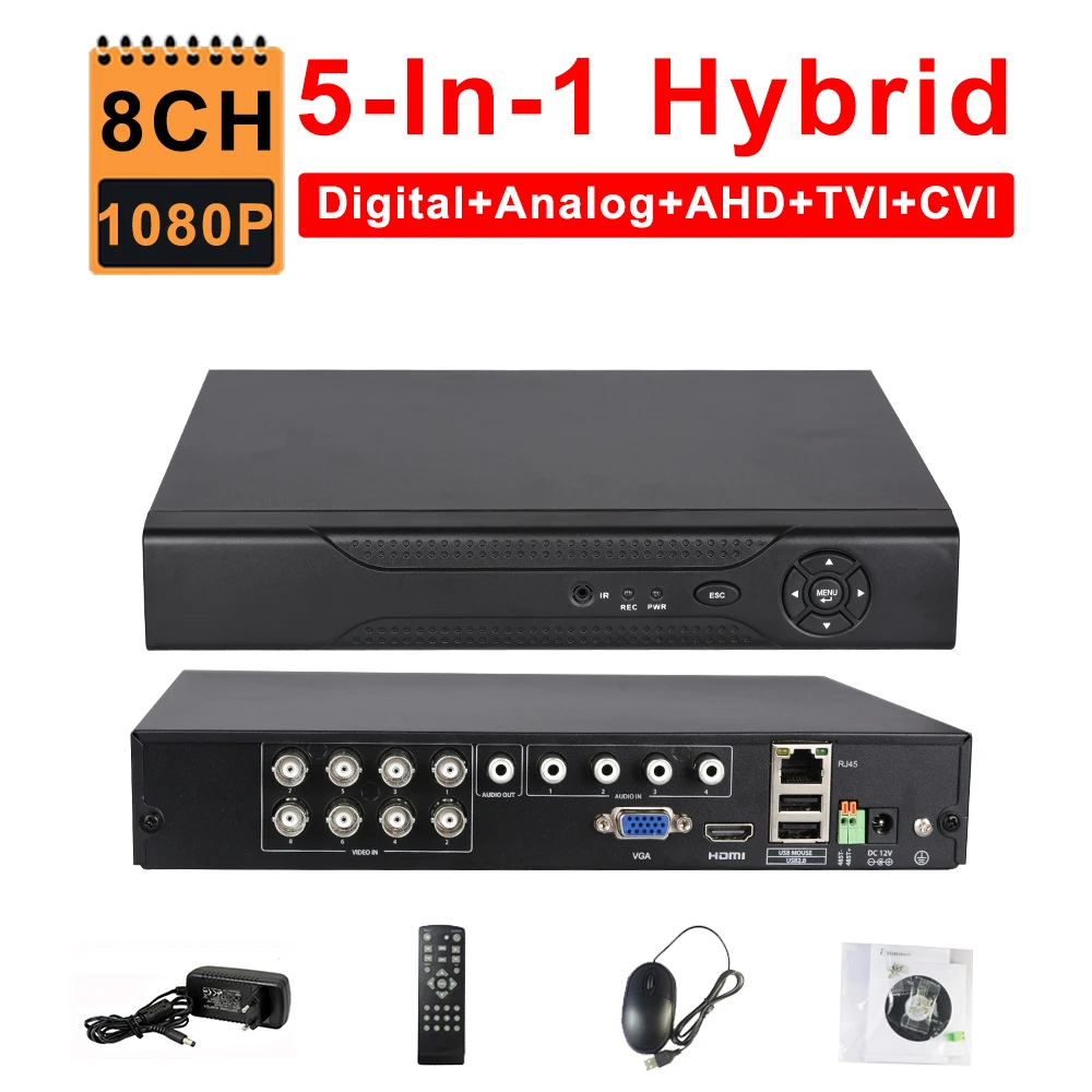 Камера видеонаблюдения 8 каналов AHD 1080N DVR IP NVR TVI CVI аналоговый 5 в 1 гибридный HVR HDMI 3G