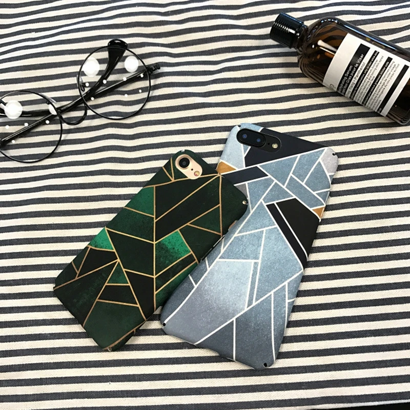 

Fashion Geometric patterns Patterned Cover Case For iPhone X 8 7 6 6S Plus Water Stickers Dark Green Matte Capa For iPhone