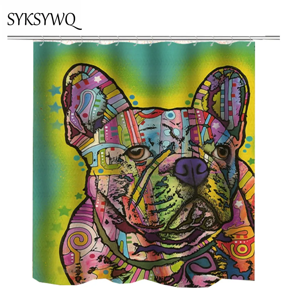 France bulldog bath curtains shower drop shipping 2018 hotel decoration