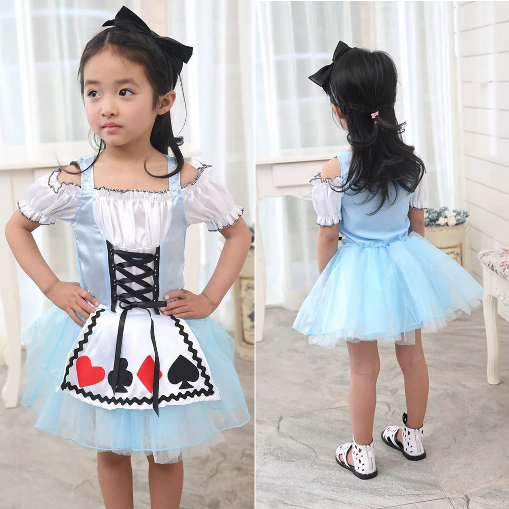 Алиса в стране чудес для девочек Необычные платья для косплея костюм для малыша детские книги день недели Сказочный покер Синее платье покроя «принцессы»
