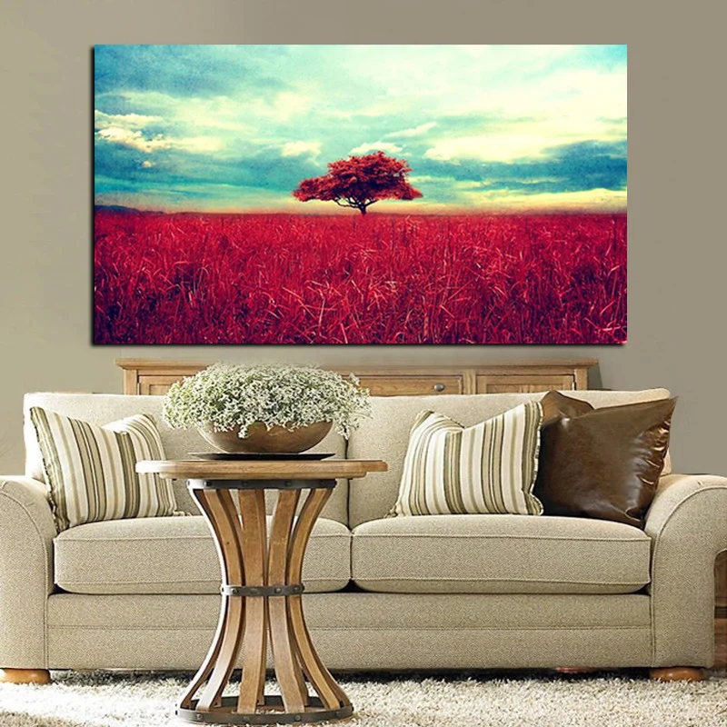 Digital Print Lone Red Tree Landscape Painting on Canvas Modern Pop Art Picture Wall Poster for Living Room Sofa Cuadros Decor (3)