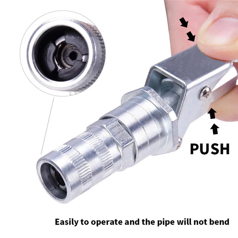 

Hiyork Grease Gun Coupler Lock Plier SAE Metric Zerk Fitting 10,000 PSI 1/8" NPT Easy clip-off High Pressure Double Handle Mouth