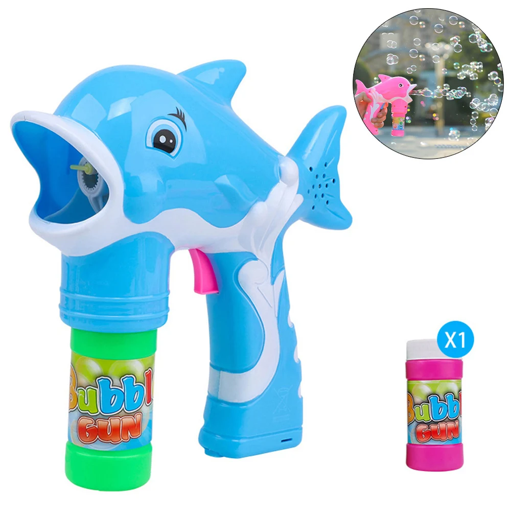 Детские электрические мыльные пузыри с мыльной водой, игрушечный светильник с музыкальными пузырьками для детей, Мультяшные Пузырьковые игрушки с дельфинами - Цвет: Blue