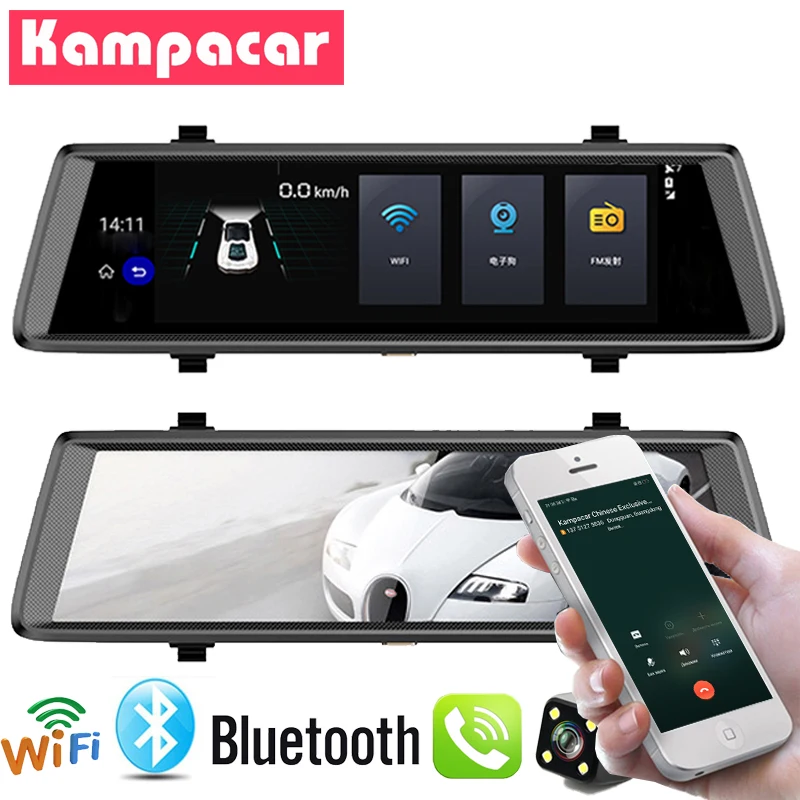 

Kampacar 10 " Mirror DVR GPS Navigator Camera Bluetooth 3G Android Car Drive Recorder With GPS Full HD 1080P Dash Cam For Cars