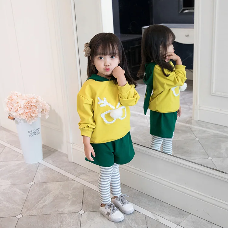 

2018 autumn new girls Sets printing rabbit ears cartoon cute sweet hooded suits Kids Clothing