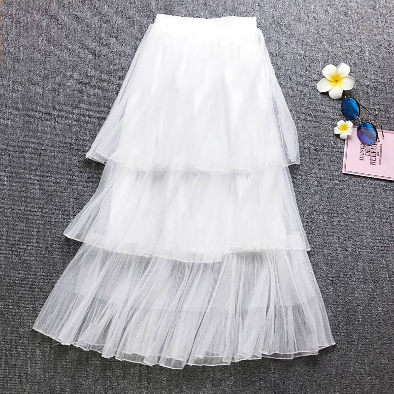 Летние новые модные милые газовые Юбки принцессы для торта, Женская длинная юбка из фатина с высокой талией, универсальная плиссированная юбка