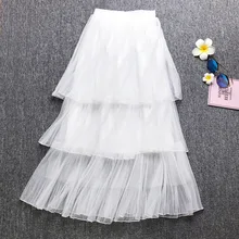 Летние новые модные милые газовые Юбки принцессы для торта, Женская длинная юбка из фатина с высокой талией, универсальная плиссированная юбка