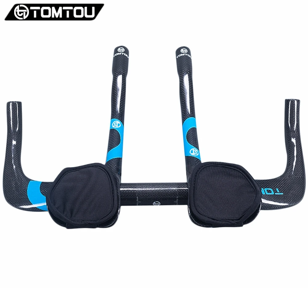

TOMTOU Full Carbon Bicycle Rest Put Handlebar Aero Carbon TT Handle bar + TT Bar End 3K Finish Glossy Blue - TC5T23