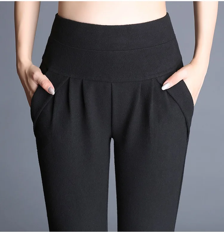 Шерстяные длинные брюки-карандаши женские осенние и зимние новые толстые эластичные леггинсы с высокой талией обтягивающие сохраняющие тепло Черные Серые брюки