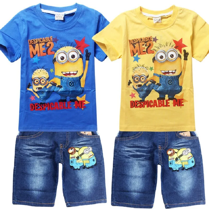 

Kids Clothes Baby Boys Clothing Children Suits Despicable Me 2 minion Kids Boy Set T-shirt+Jeans Cartoon Clothes Sports Suit