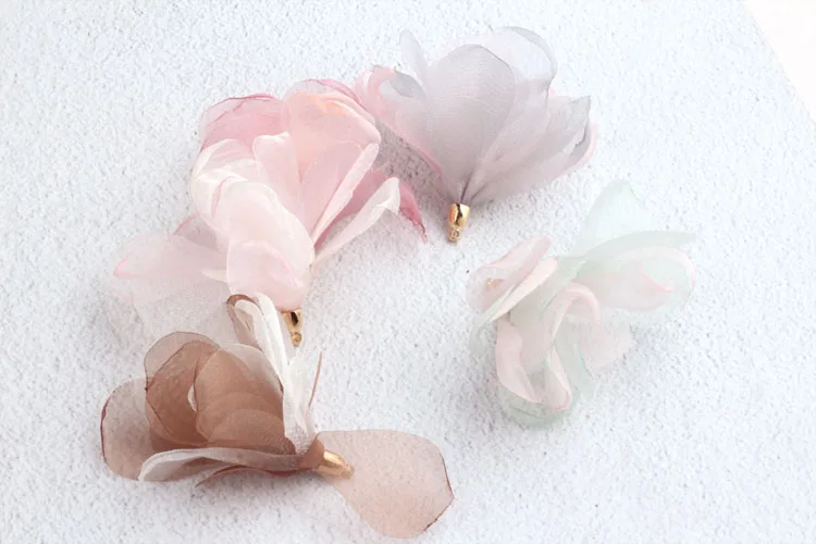 

50pcs/lot 59*75mm mixed color Silk flower shape handmade tassel flowers diy jewelry earring/garment pendants accessory