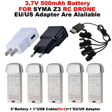 Syma z3 rc helicóptero peças de reposição 5 pçs 3.7 v 500 mah 5 bateria + 1usb carregador cabo (5in1) + 1 adaptador da ue rc zangão acessório