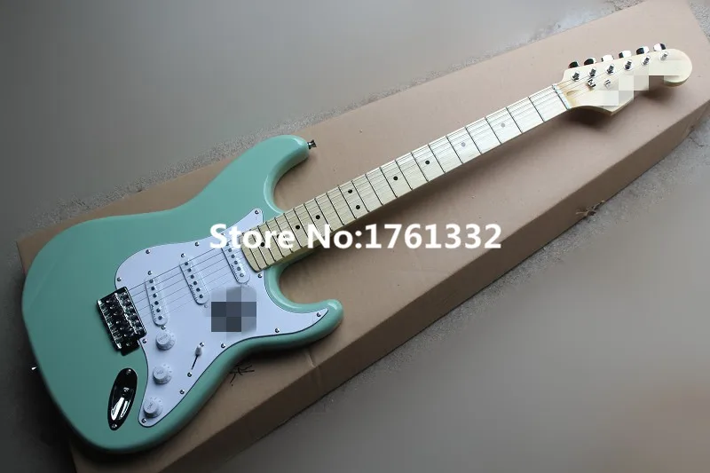 

Factory custom Wholesale green electric guitar with white pickguard,maple fingerboard,SSS pickups,can be customized as request