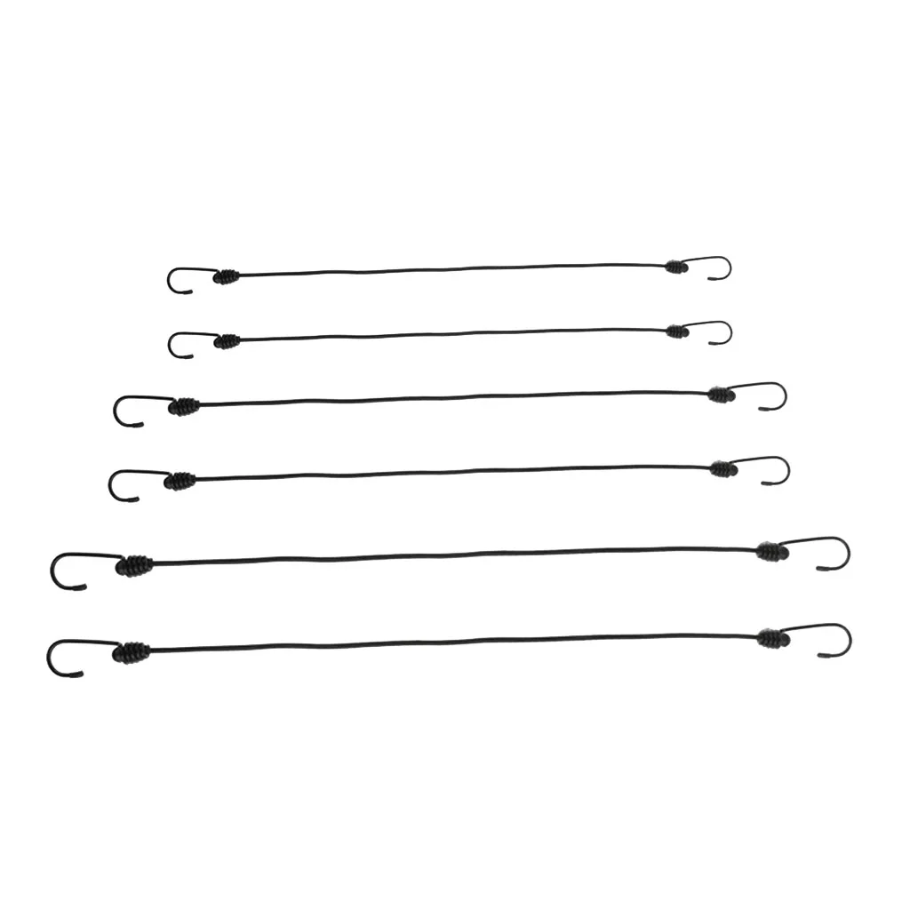 Marine 6 Pcs Black Bungee Cord Tie Down Straps Assortment Set 47cm 60cm & 76cm for Canoe Kayak Inflatable Boat Dinghy Accessory