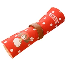 Affordable Kawaii Pencil case is big capacity canvas contracted coils of pencil bags girl lovely pencil box pen curtain red