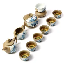 Керамика кунг-фу Чай комплект ручной работы Грубая керамика Чай горшок Чай чашки Чай стиральная чаша почву здоровья и безопасности